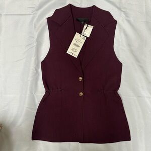 ZARA Burgundy Cinch-Waist Knit Vest with Metallic Accents